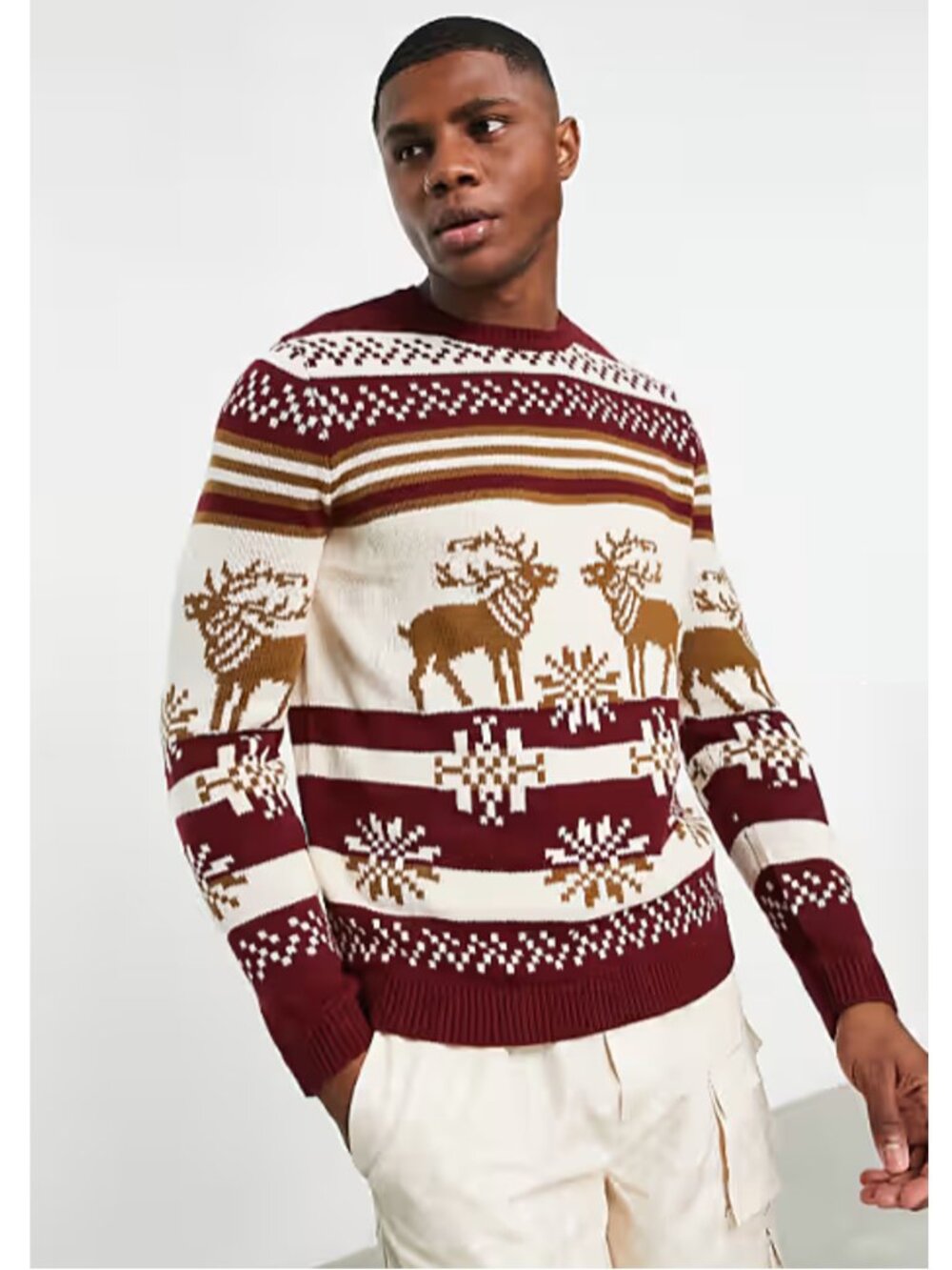 New ASOS Design Knitted Christmas Burgundy Sweater Size XL